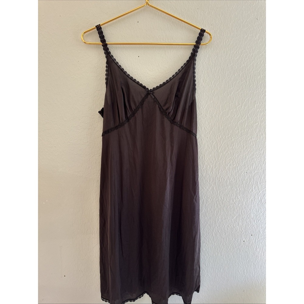 Vintage Black Nylon Full Slip Lace Trim 80s 90s Grunge Goth Scallop Sheer Witchy
